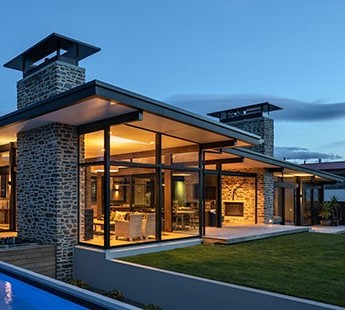 Alpine Terrace - house lit up at night