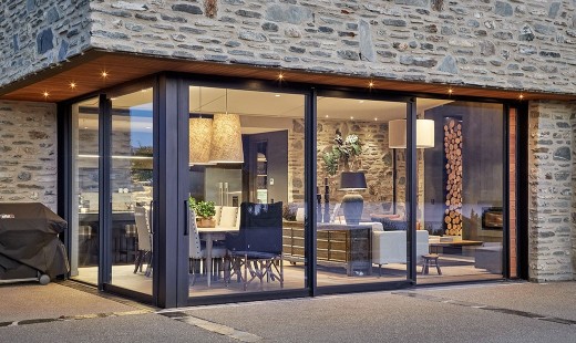 Schist House - sliding glass doors